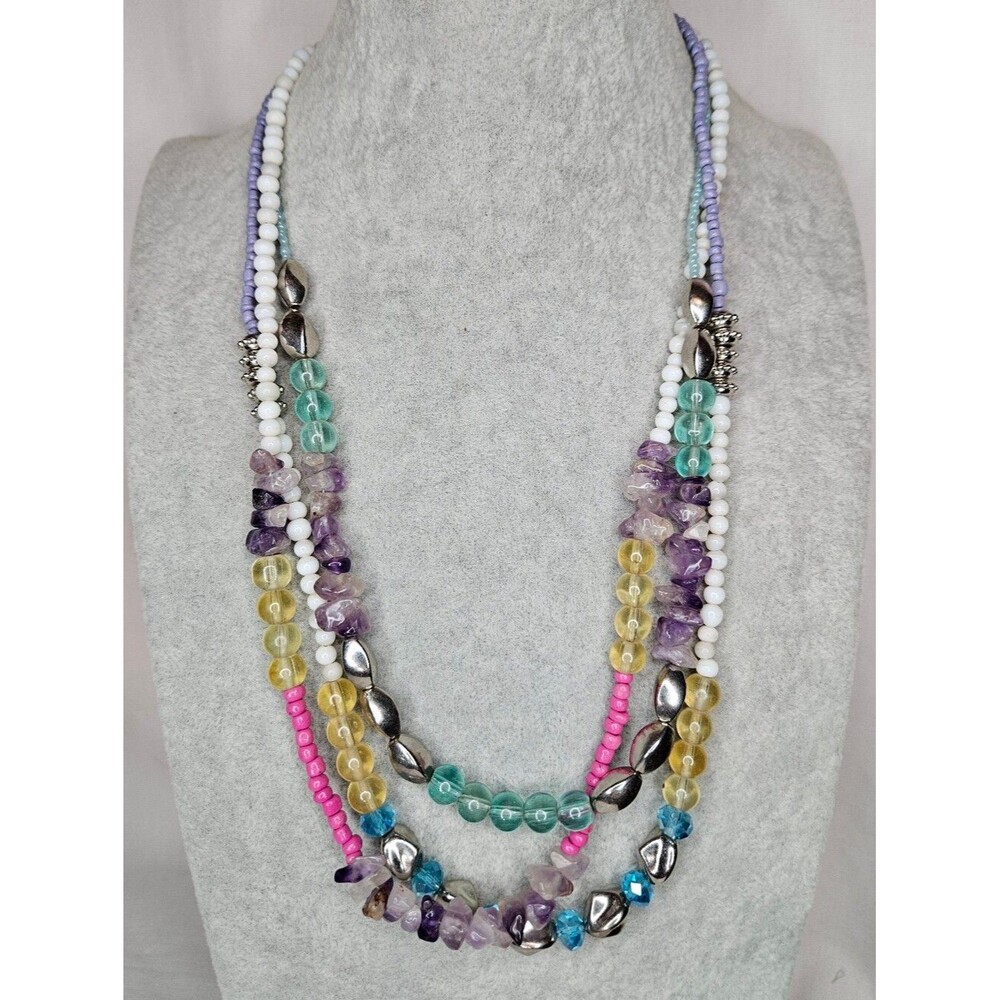 Trisha Waldron NWT Amethyst Citrine Multi Strand Necklace Earring Set 21-24"